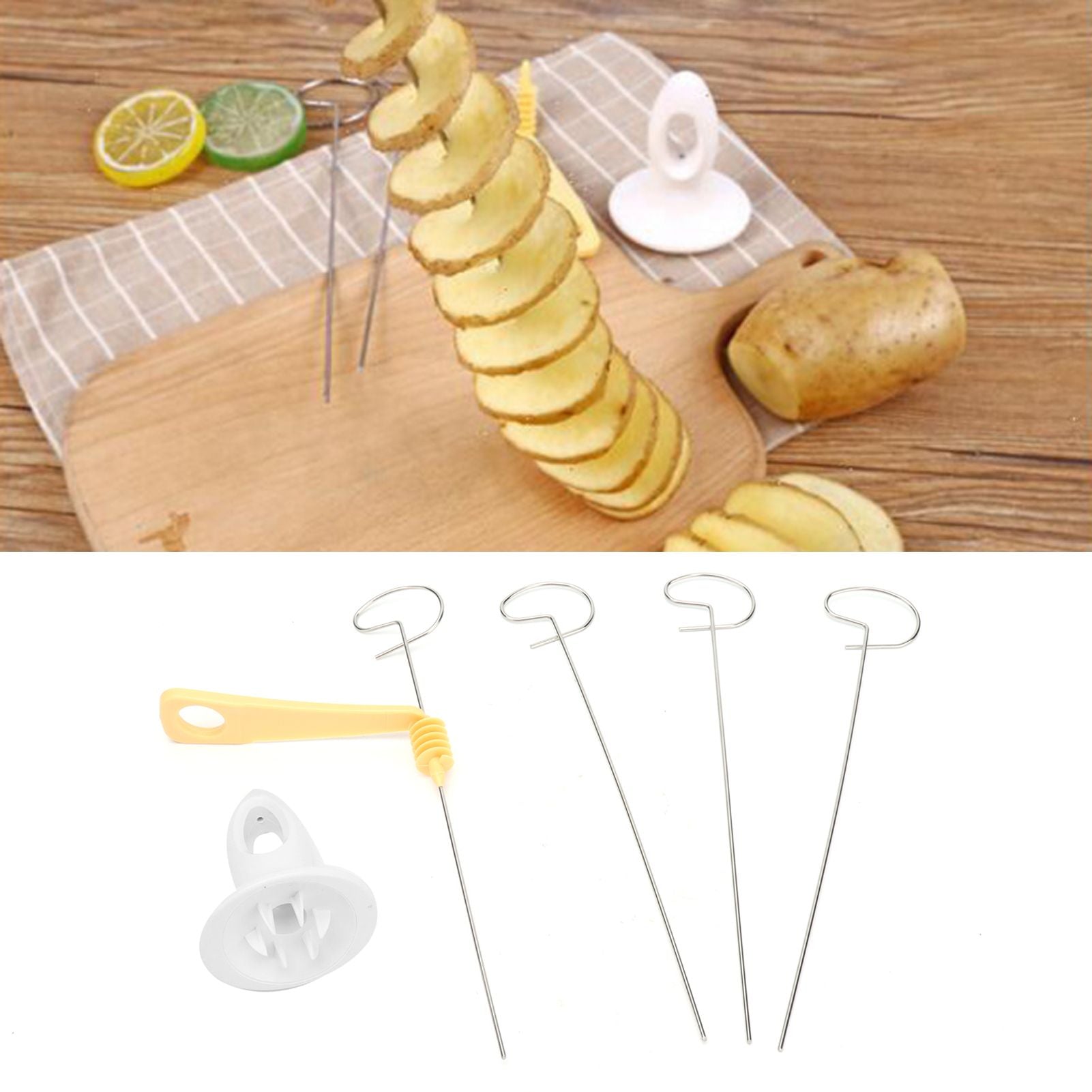 Stainless Steel Potato Cutter Hand Crank Potato Spiral Cutter Kitchen Accessory for Home