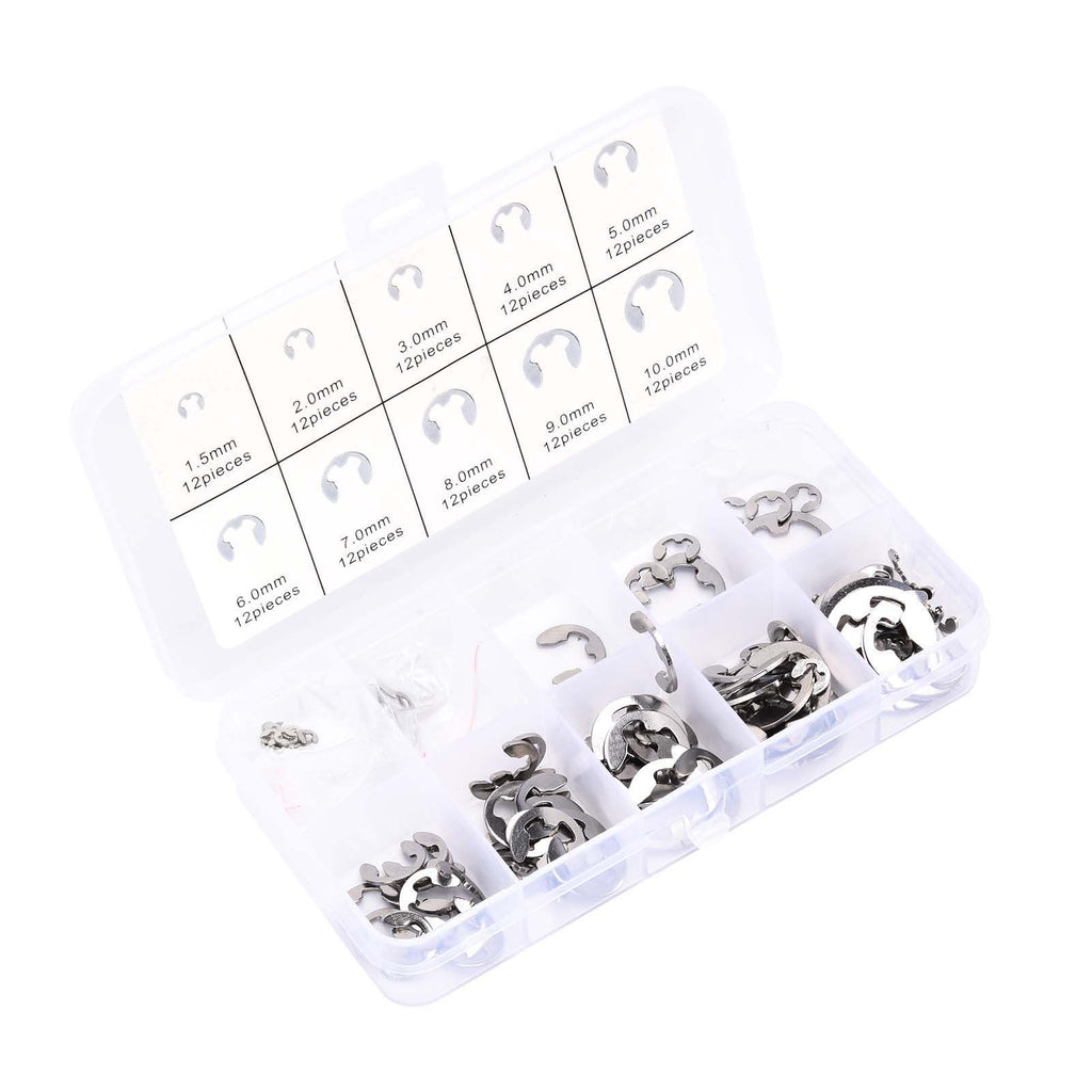 120PCS Snap Rings M1.5‑10 Mini Portable Corrosion Resistant Stainless Steel Snap Rings Kit120PCS
