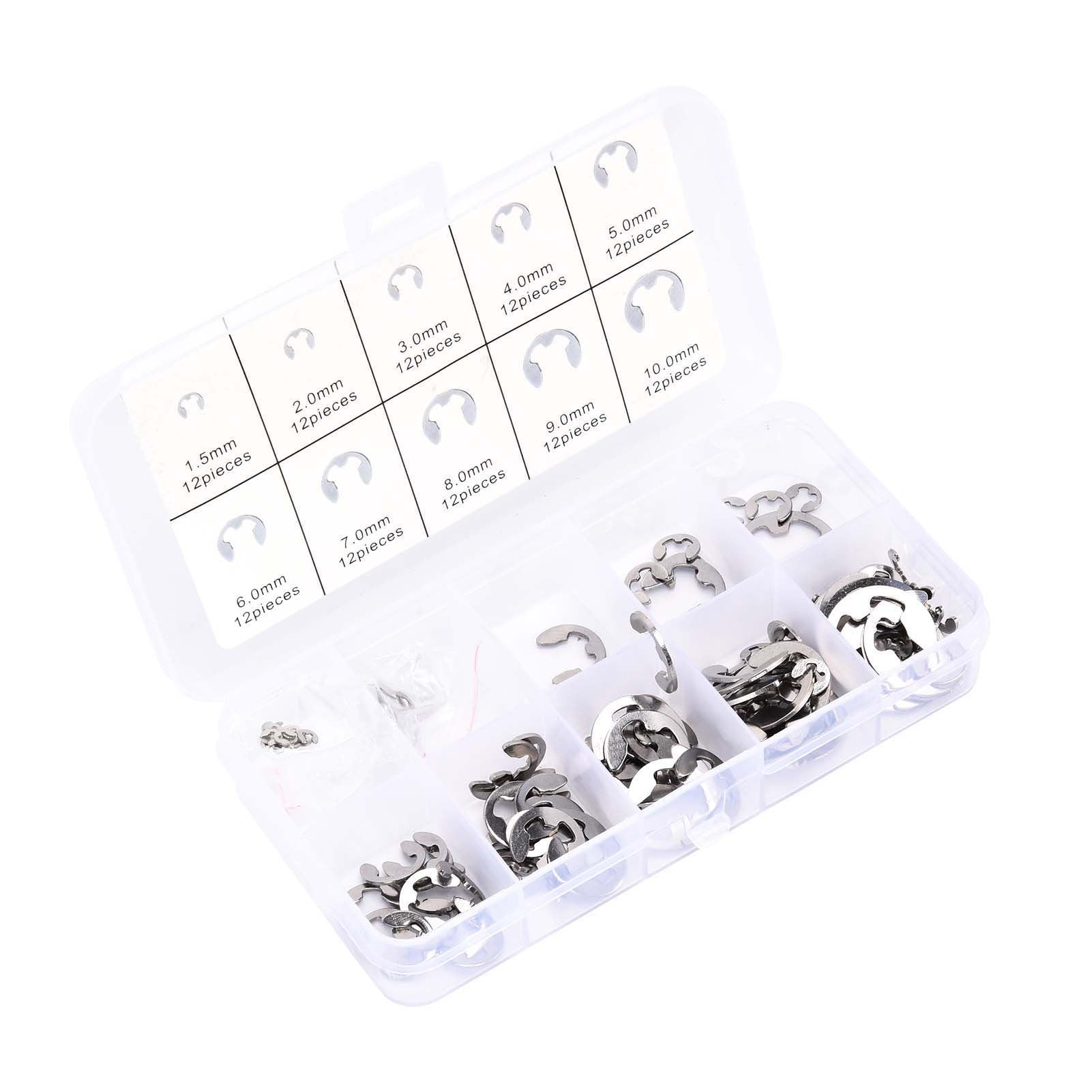 120PCS Snap Rings M1.5‑10 Mini Portable Corrosion Resistant Stainless Steel Snap Rings Kit120PCS