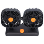 Car Air Cooling Fan Dual Head USB Universal Cooling Device 360 Degree Adjustable Square Low Noise Car Accessories