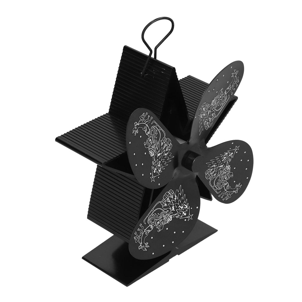 4 Blades Heat Powered Fan Santa Claus Pattern Fireplace Fan for Heat Distribution Circulating Warm AirBlack