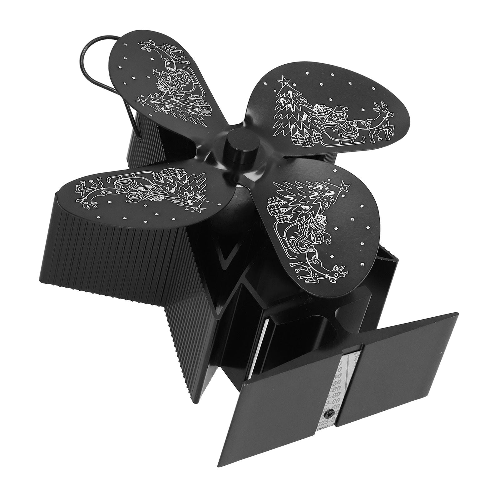 4 Blades Heat Powered Fan Santa Claus Pattern Fireplace Fan for Heat Distribution Circulating Warm AirBlack