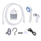 Portable Outdoor Shower Set Camping Shower Pump Handheld Sprayer for Hiking Traveling USB Charging(GrayWhite )