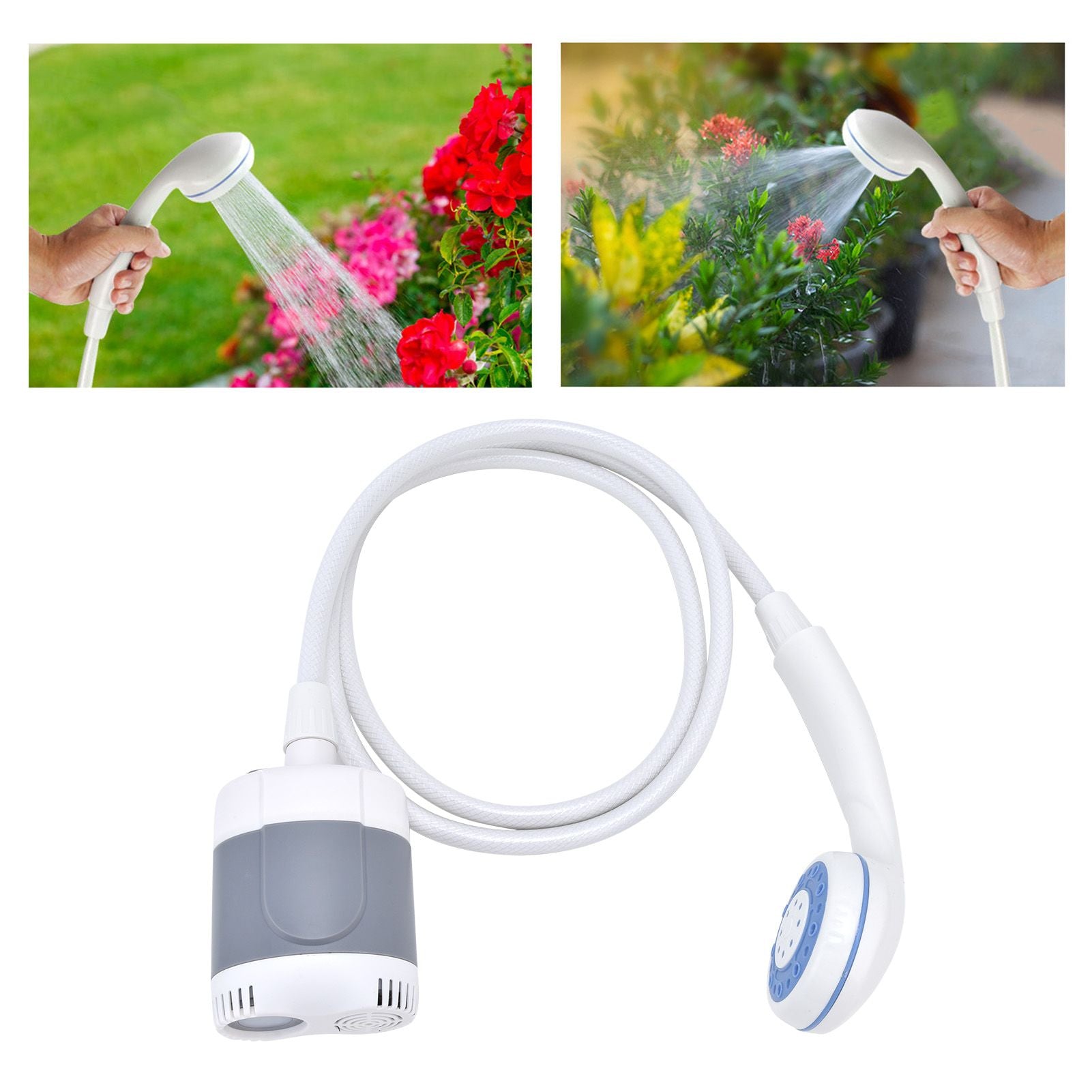 Portable Outdoor Shower Set Camping Shower Pump Handheld Sprayer for Hiking Traveling USB Charging(GrayWhite )