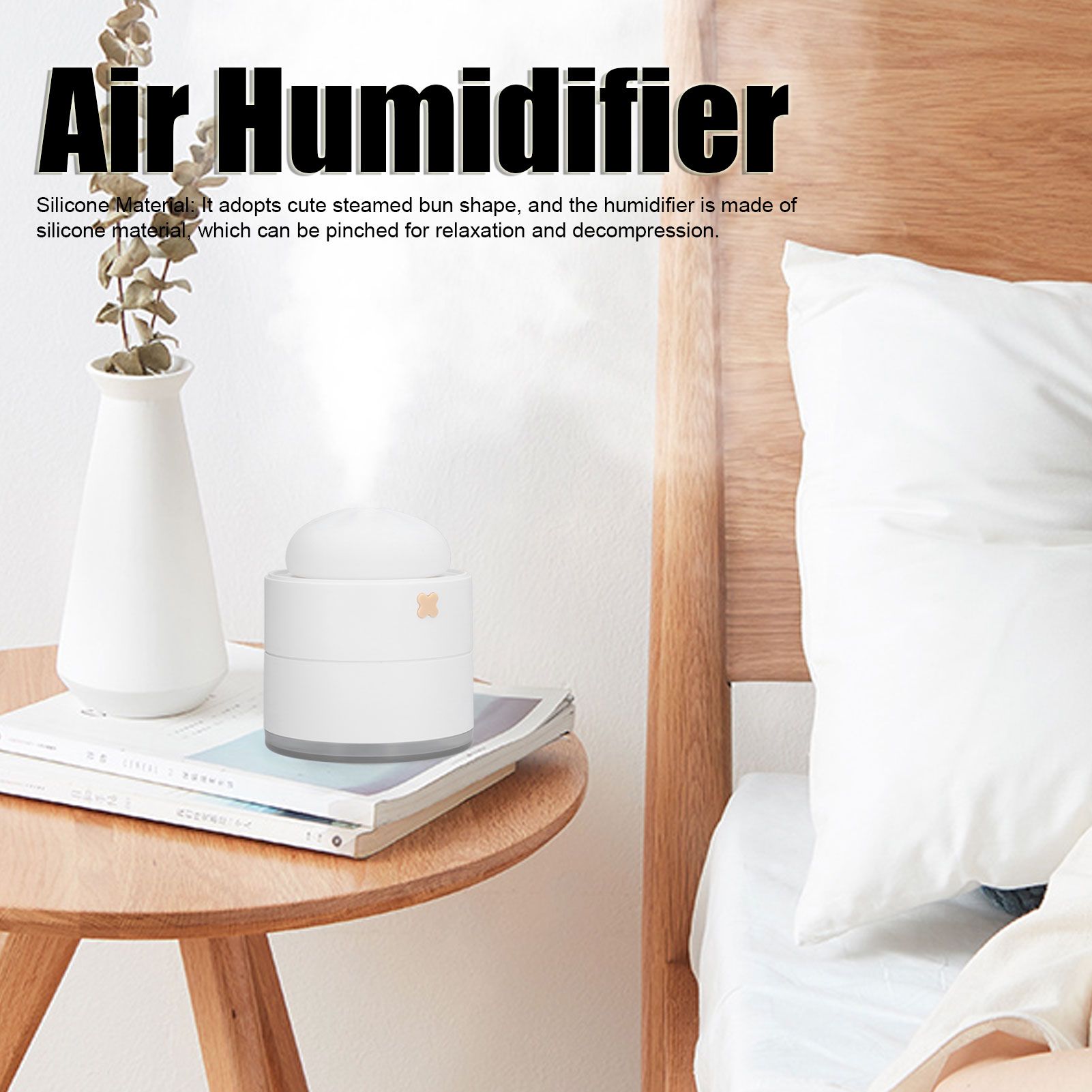 400ml Steamed Bun Shape Air Humidifier 2 Gears Adjustable Desktop Humidifier USB PoweredWhite