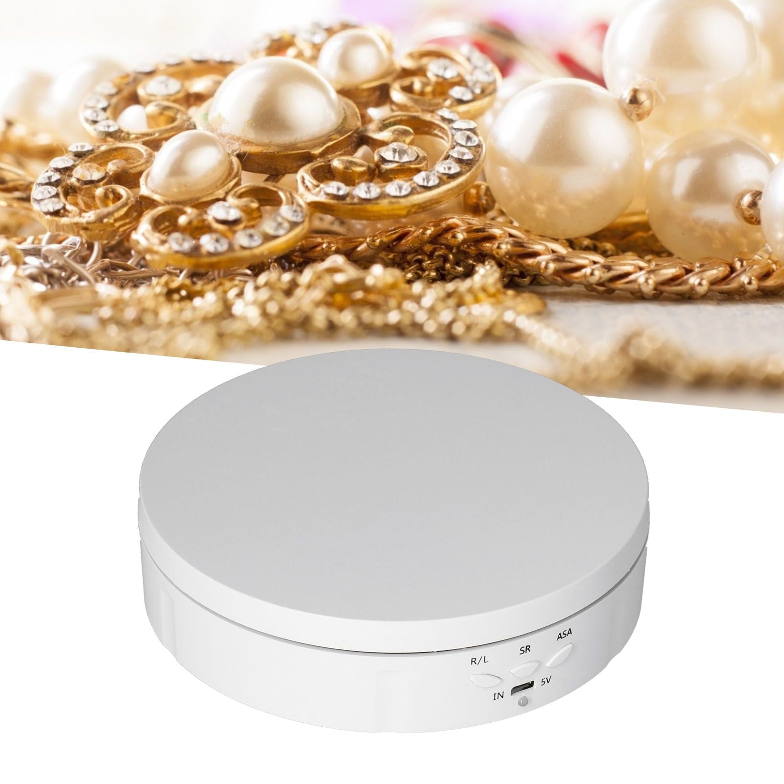 145mm 360° Round Auto Rotating Display Stand 3 Speed Control USB Powered Jewelry Turntable for ExhibitionWhite
