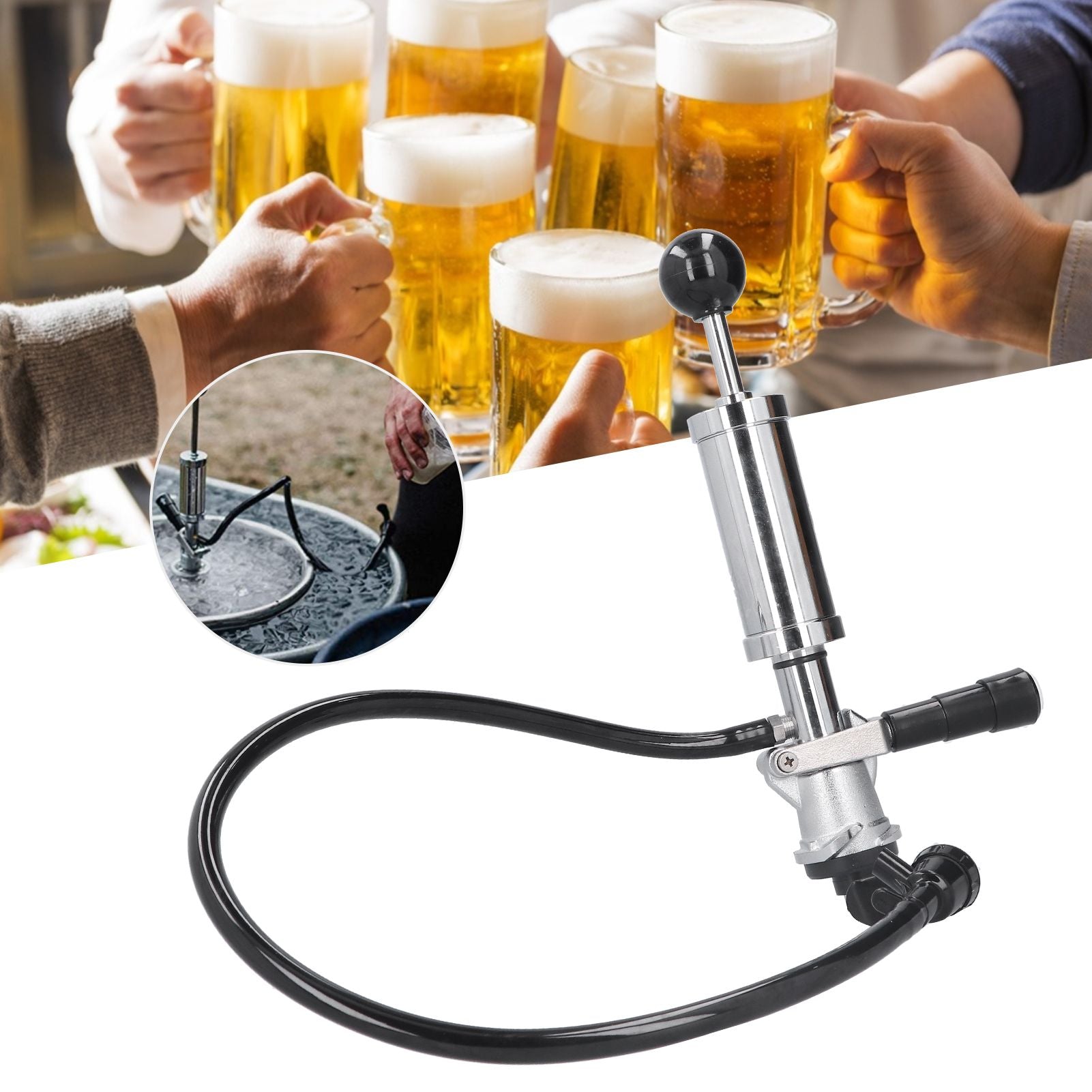 Beer Keg Party Pump with Tap Hose Stainless Steel Home Brewing Accessory for American S System Kegs