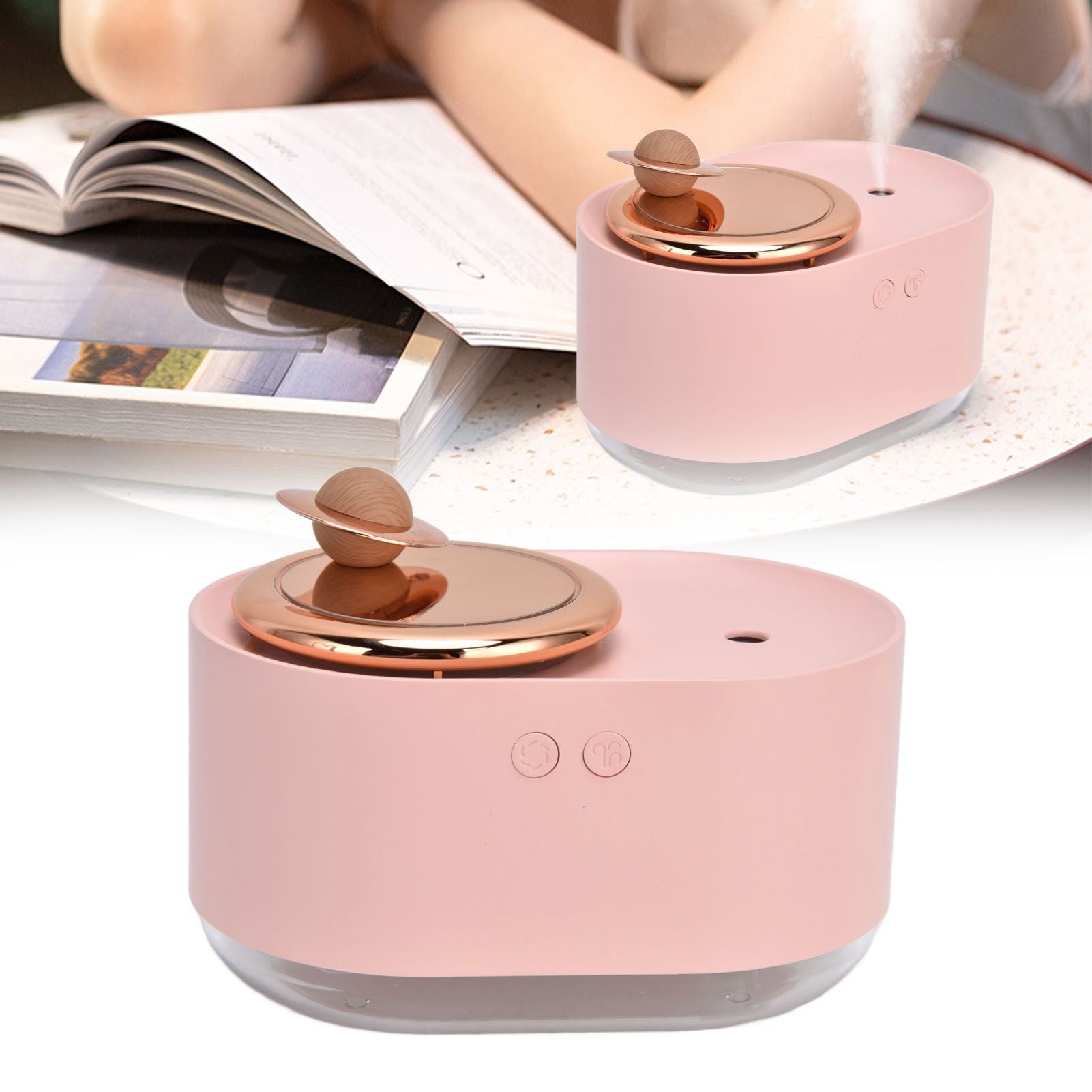 2 in 1 Rotating Planet Humidifier USB Charging Cordless Mute Spray Humidification for Home 1200MAHPink