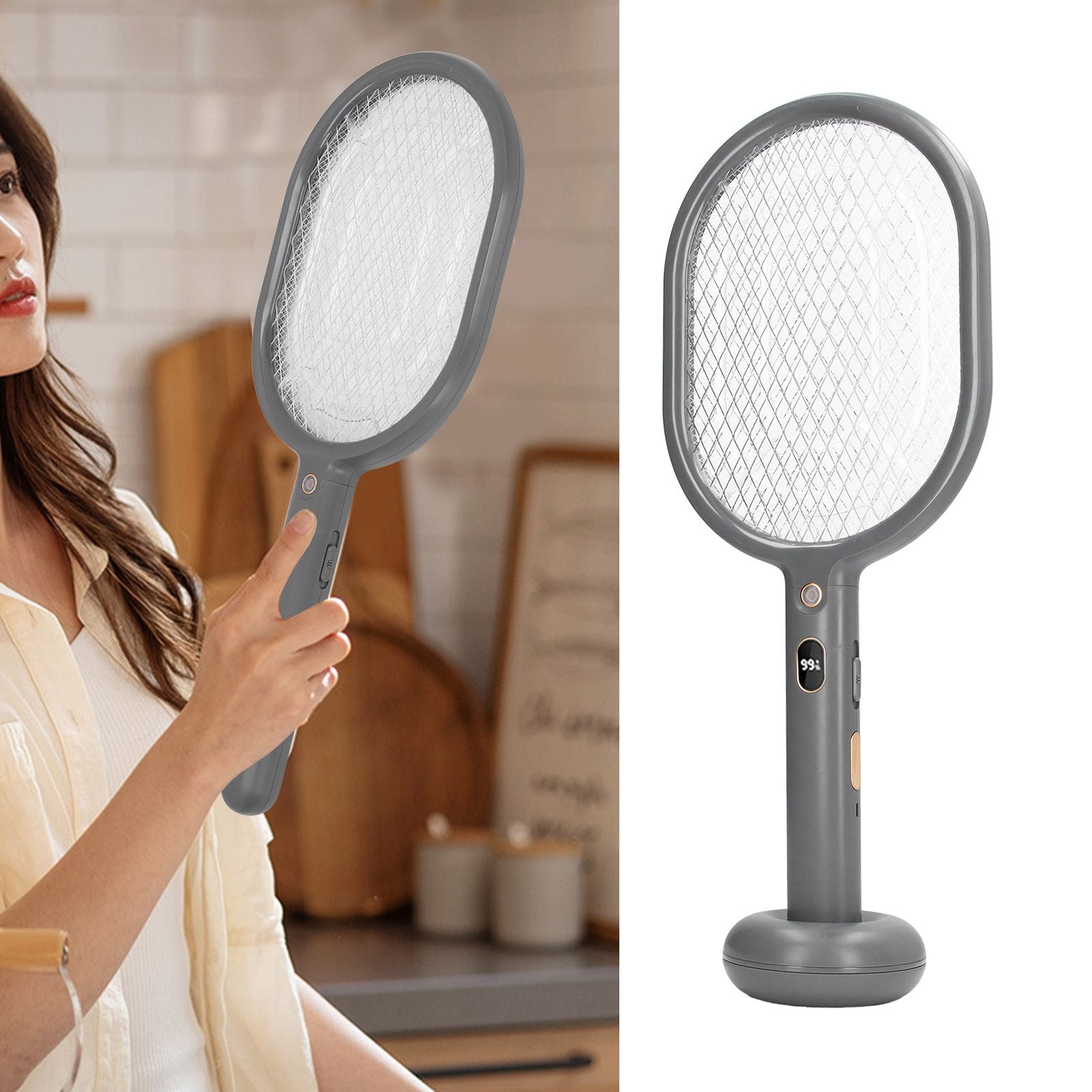 2 in 1 Electric Mosquito Swatter Ultraviolet LED Lights 3 Layer Mesh USB Rechargeable Mosquitoes Racket