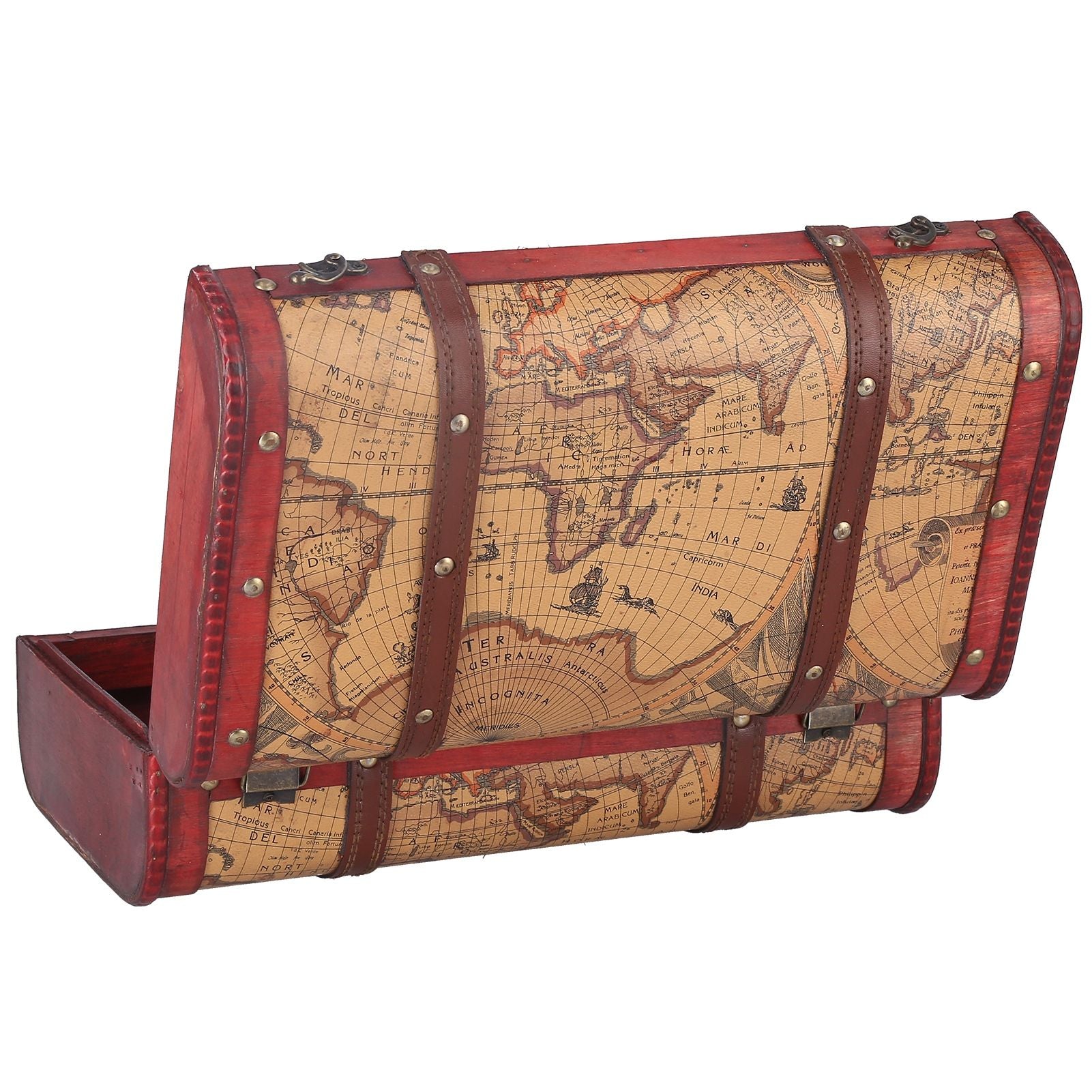 Vintage Suitcase Portable Composite Wood Map Pattern Design Vintage Storage Chest