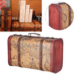 Vintage Suitcase Portable Composite Wood Map Pattern Design Vintage Storage Chest