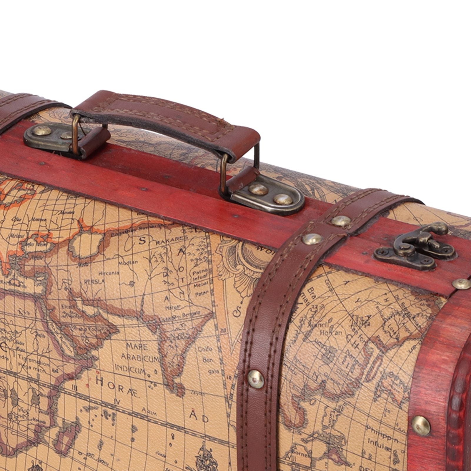Vintage Suitcase Portable Composite Wood Map Pattern Design Vintage Storage Chest