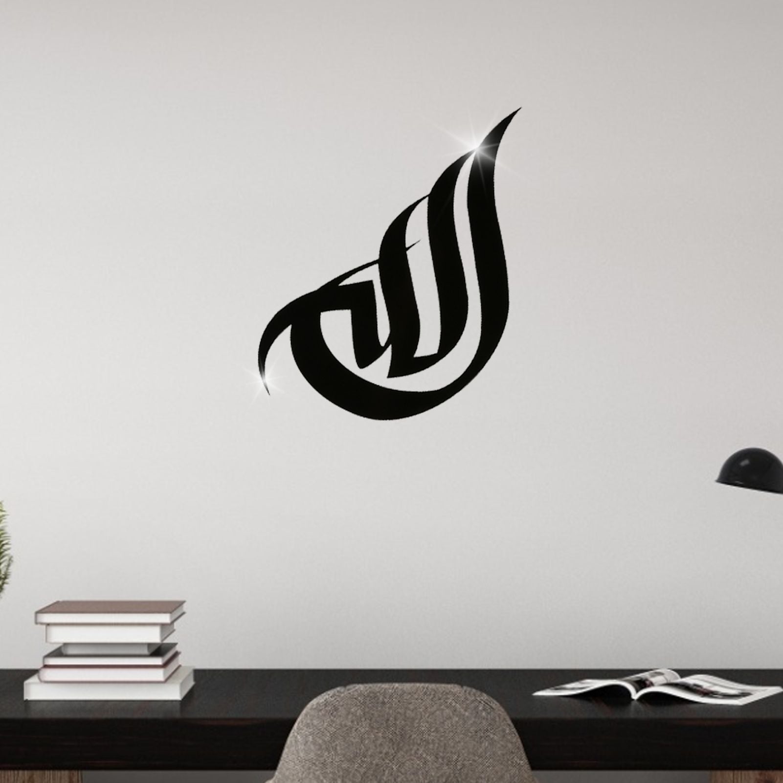 3 Dimensional Thickened Mirror Wall Sticker Acrylic Self Adhesive Wall Decoration for HomeJM740 Black + EVA Glue
