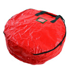 Christmas Wreath Storage Bag PE Woven Fabric Dustproof Round Red Storage Bag for Home Party Office