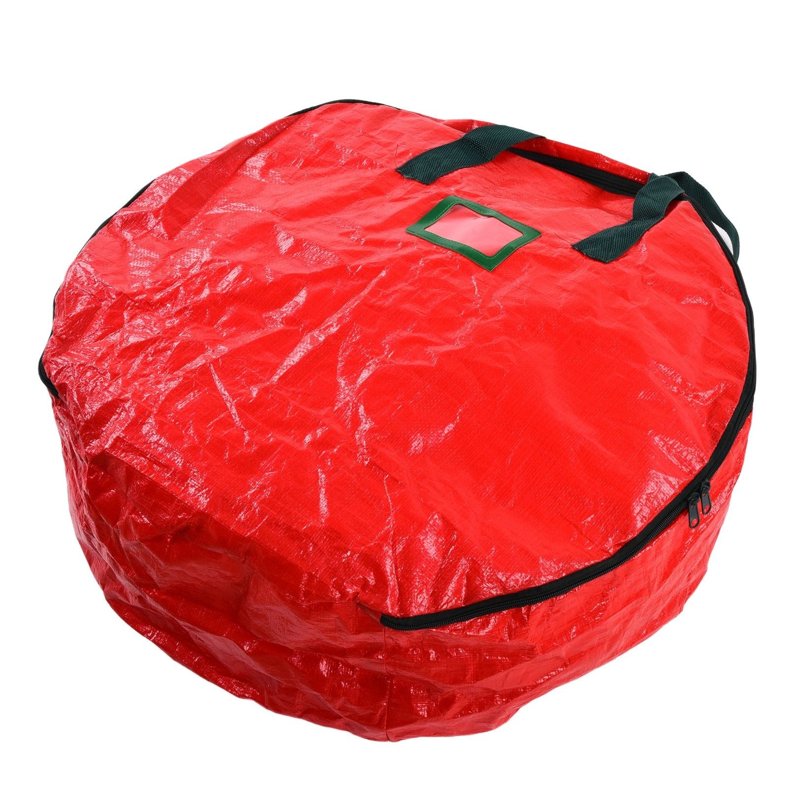 Christmas Wreath Storage Bag PE Woven Fabric Dustproof Round Red Storage Bag for Home Party Office
