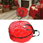 Christmas Wreath Storage Bag PE Woven Fabric Dustproof Round Red Storage Bag for Home Party Office