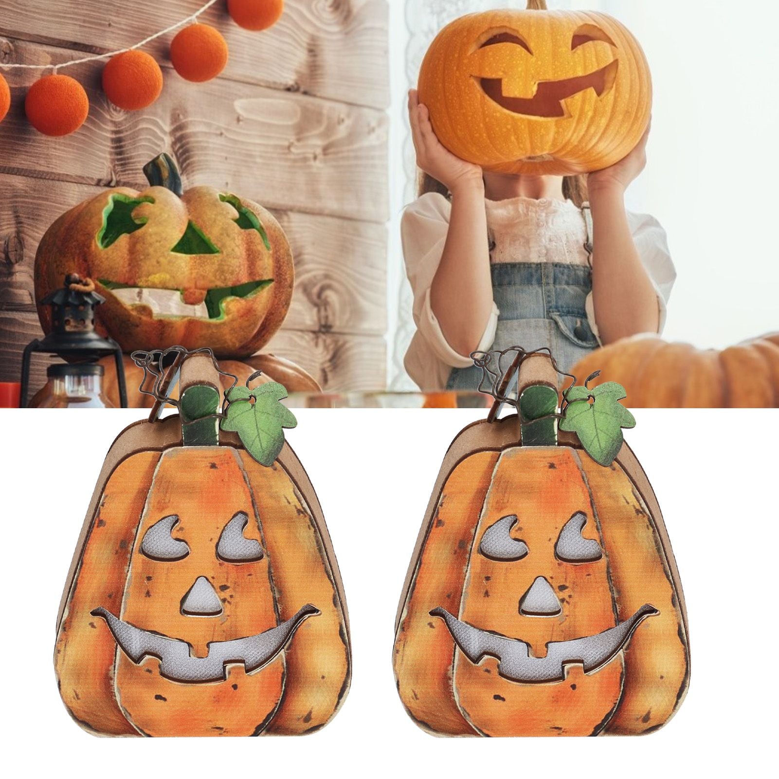 Halloween LED Pumpkin Lantern Wooden Decor Lights for Halloween Thanksgiving Decoration