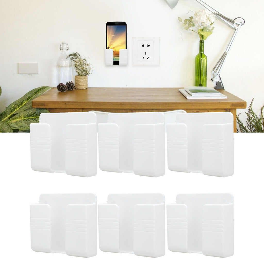 6Pcs Wall Mount Phone Holder Universal Adhesive Mobile Phone Charging Stand for Home Bedroom BathroomWhite