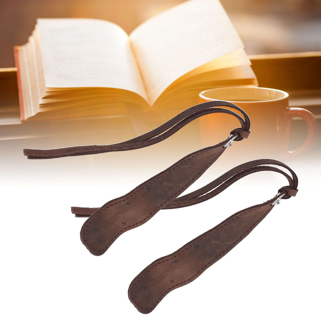 2Pcs Leather Bookmark Retro Book Mark Page Clip Set Kit with Tassel for Kids StudentDark Brown