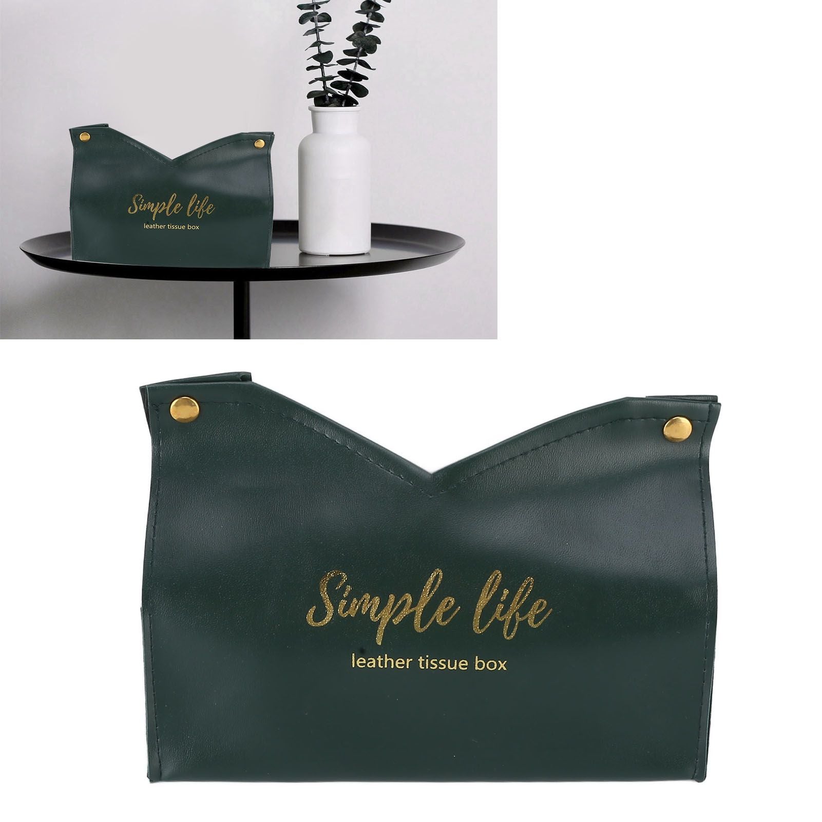 Tissue Bag Artificial Leather Vintage Kitchen Paper Towel Box Container for Office HomeGreen