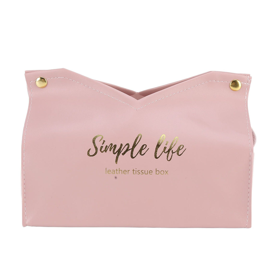 Tissue Bag Artificial Leather Vintage Kitchen Paper Towel Box Container for Office HomePink