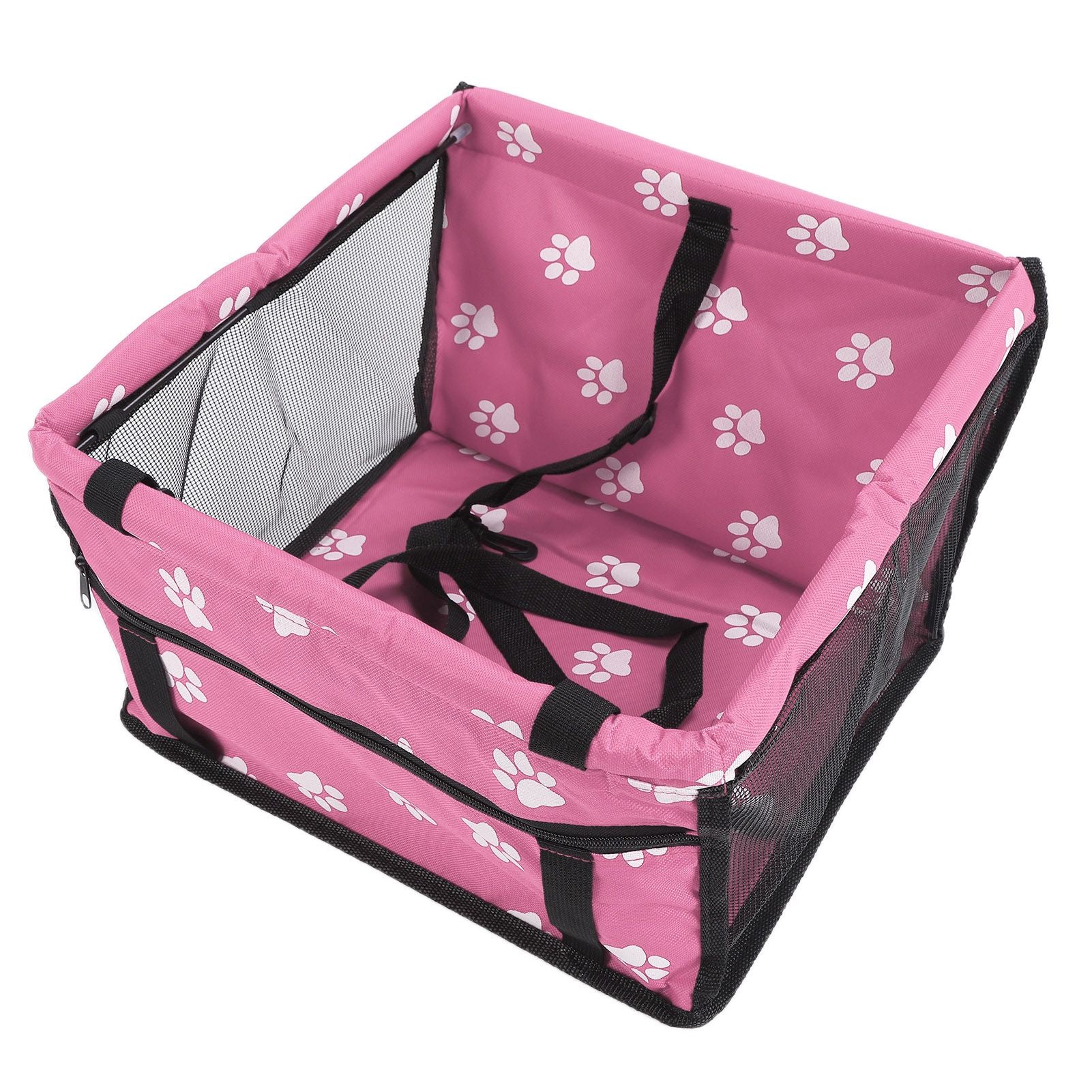 Bear Paw Pattern Pet Carrier Cage Washable Pet Car Travel Safety Seat with Support RodPink