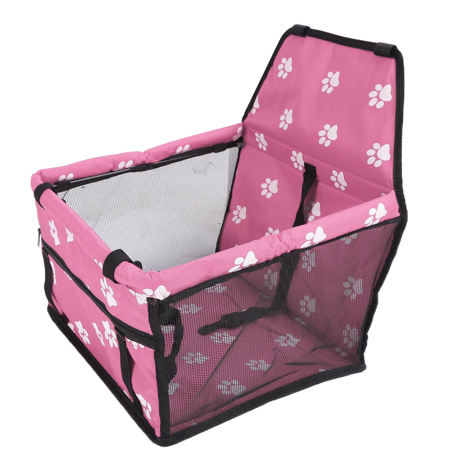 Bear Paw Pattern Pet Carrier Cage Washable Pet Car Travel Safety Seat with Support RodPink