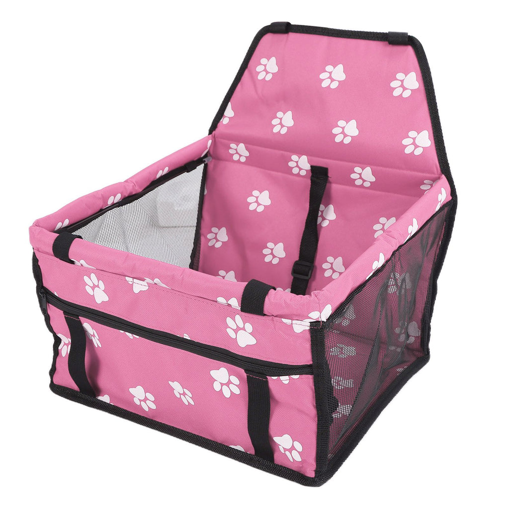 Bear Paw Pattern Pet Carrier Cage Washable Pet Car Travel Safety Seat with Support RodPink