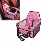 Bear Paw Pattern Pet Carrier Cage Washable Pet Car Travel Safety Seat with Support RodPink