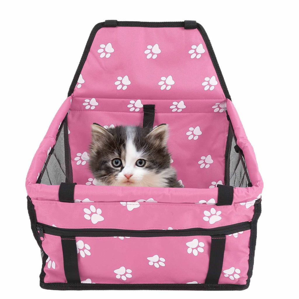 Bear Paw Pattern Pet Carrier Cage Washable Pet Car Travel Safety Seat with Support RodPink