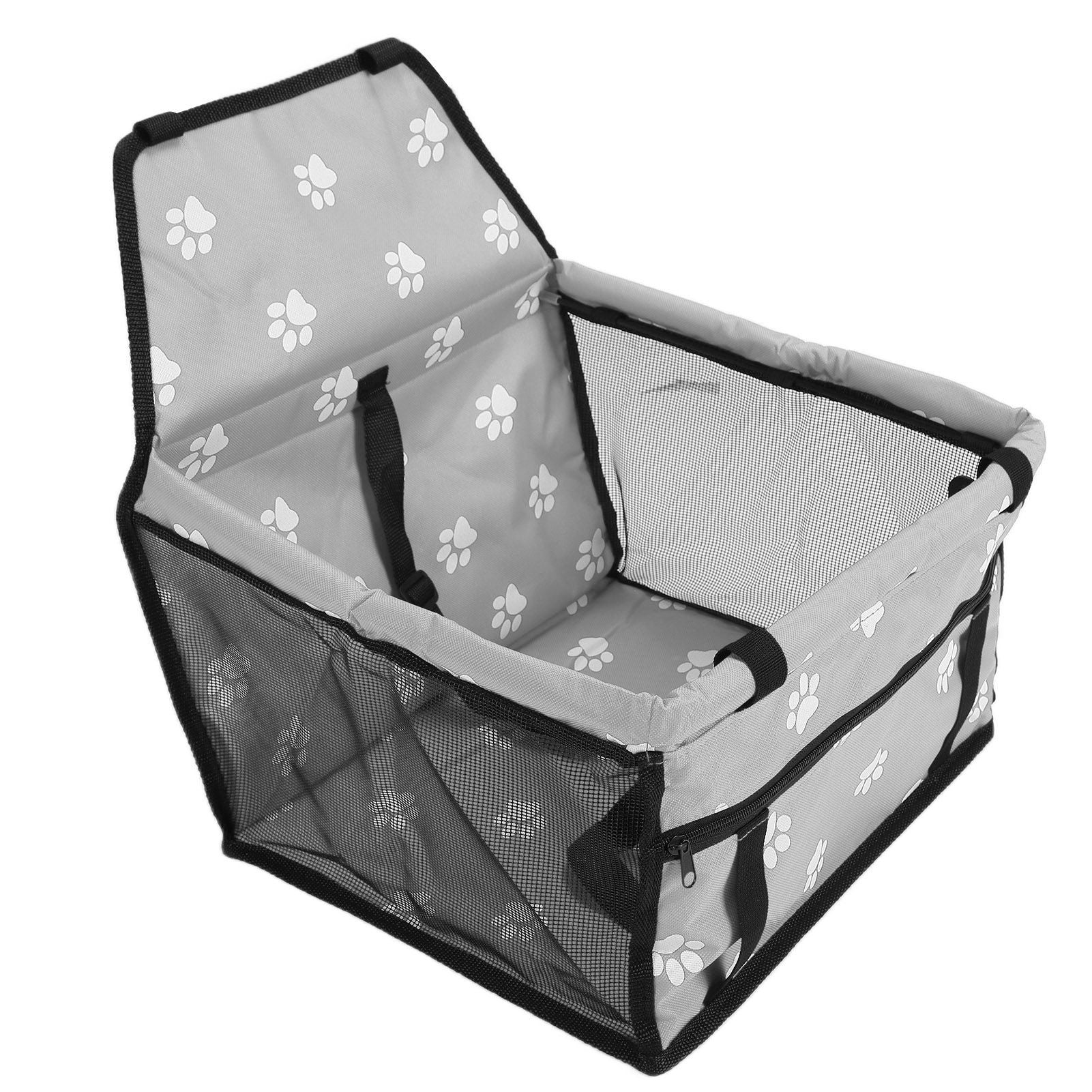 Bear Paw Pattern Pet Carrier Cage Washable Pet Car Travel Safety Seat with Support RodGray
