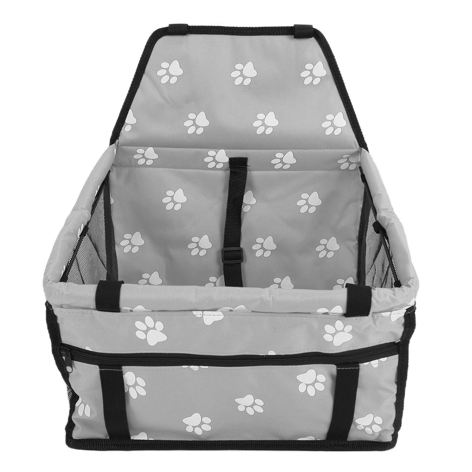 Bear Paw Pattern Pet Carrier Cage Washable Pet Car Travel Safety Seat with Support RodGray