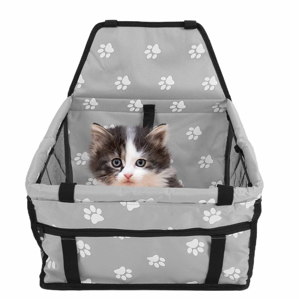 Bear Paw Pattern Pet Carrier Cage Washable Pet Car Travel Safety Seat with Support RodGray