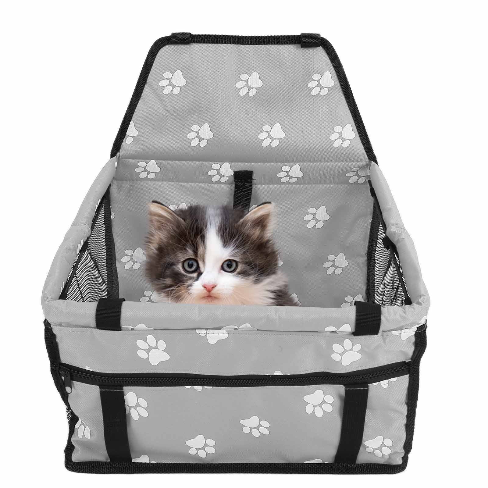 Bear Paw Pattern Pet Carrier Cage Washable Pet Car Travel Safety Seat with Support RodGray