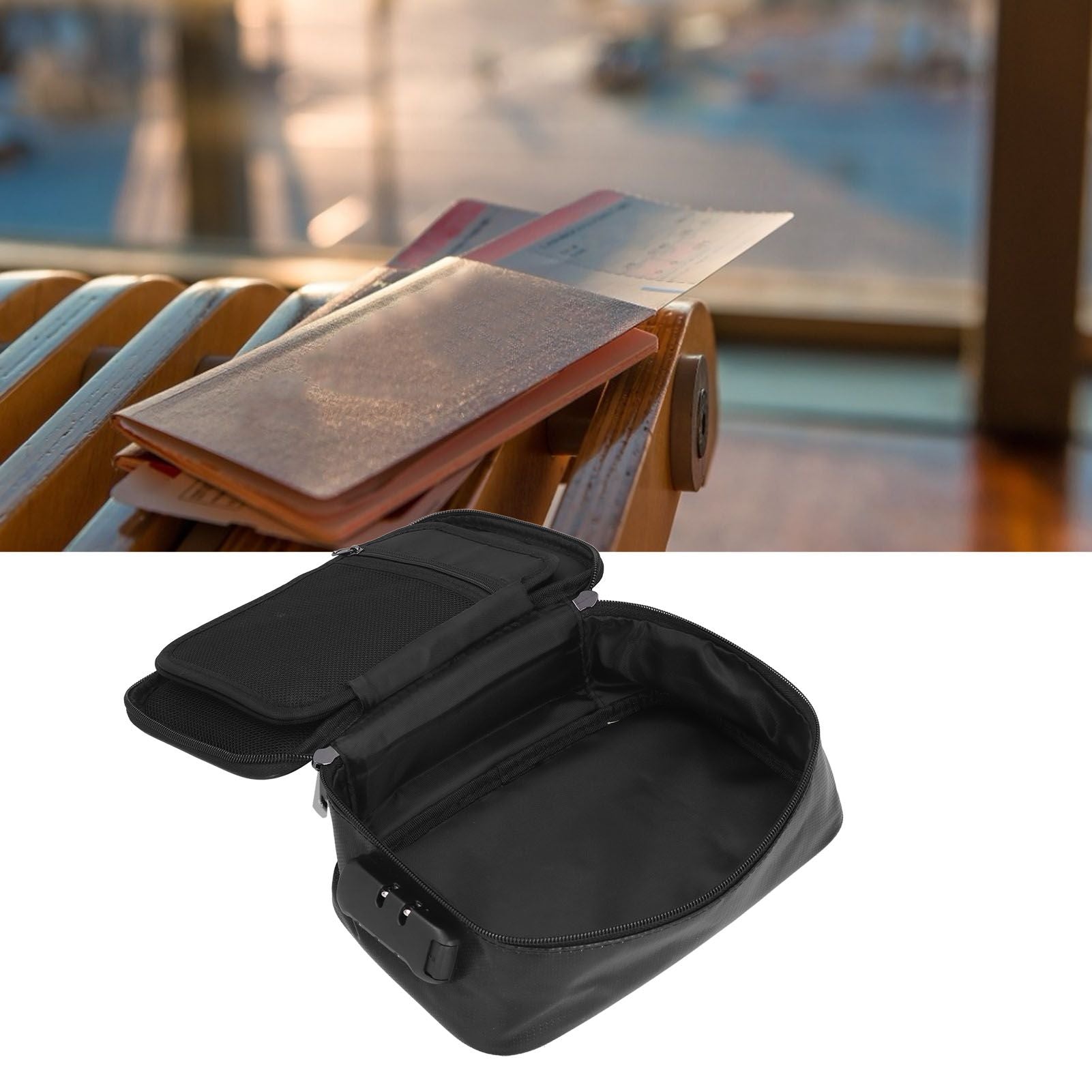 Certificate Storage Bag with Lock Waterproof Fireproof Document Bag File Organizer Bag Passport Money Storage CaseBlack
