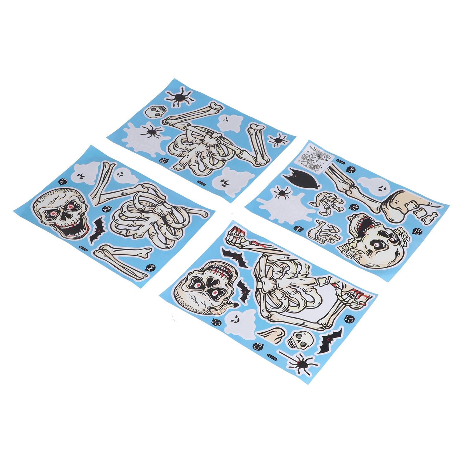 4Pcs Halloween Skull Pattern Wall Sticker Decorative Wall Decal for Living Room Bedroom