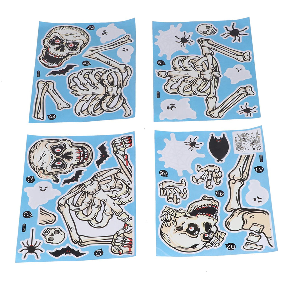 4Pcs Halloween Skull Pattern Wall Sticker Decorative Wall Decal for Living Room Bedroom