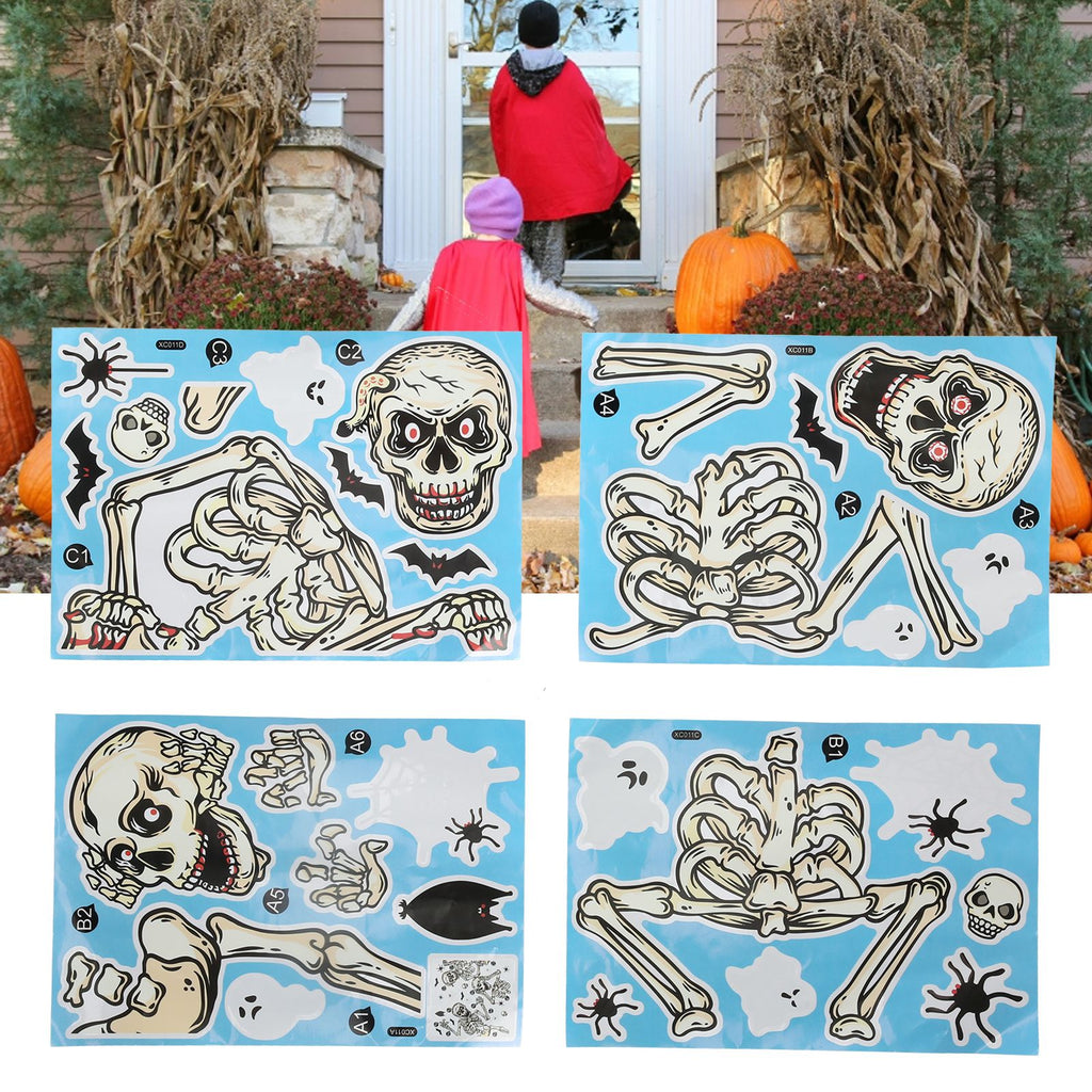 4Pcs Halloween Skull Pattern Wall Sticker Decorative Wall Decal for Living Room Bedroom