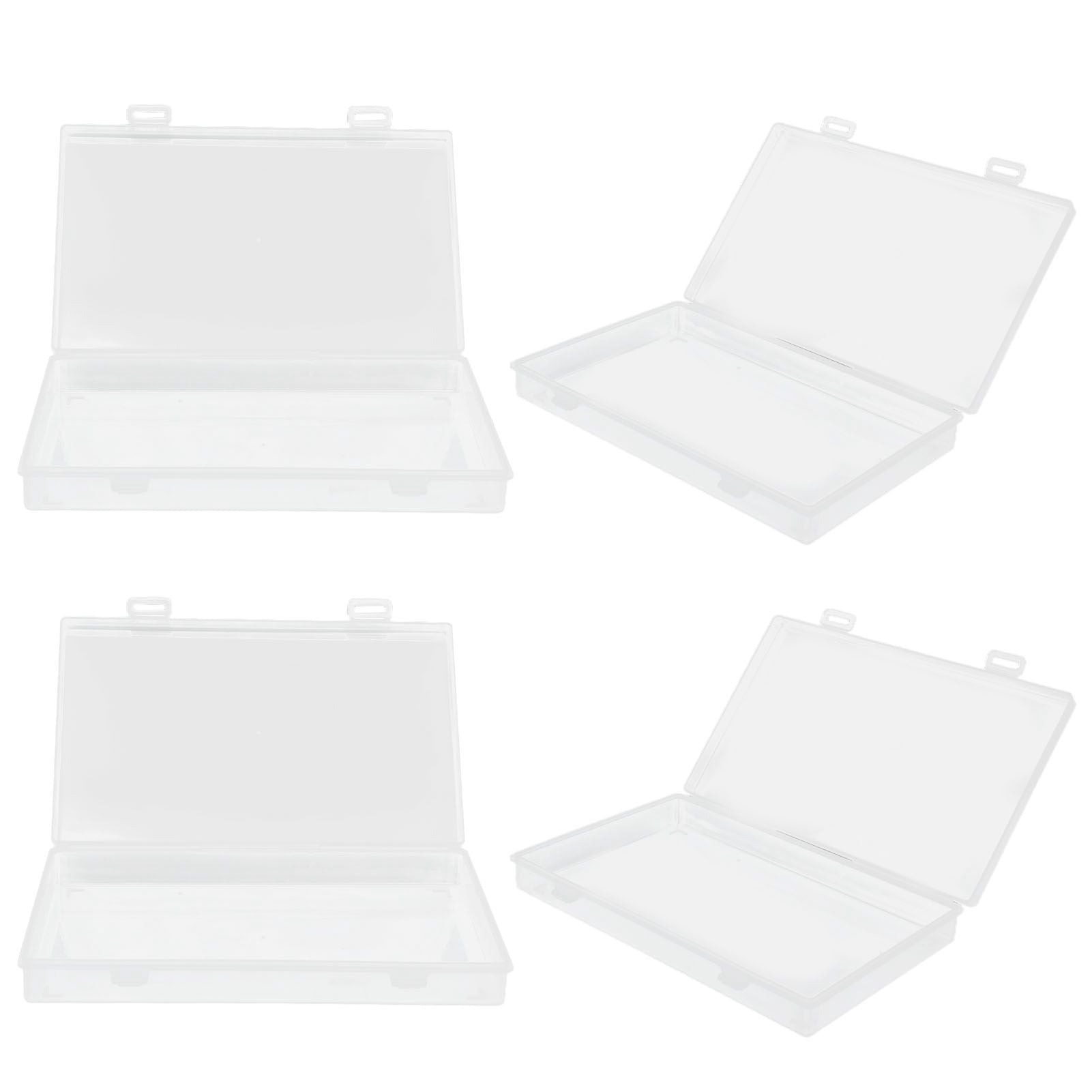 4Pcs Transparent Plastic Box with Hinged Cover Multipurpose Storage Container for Small Things