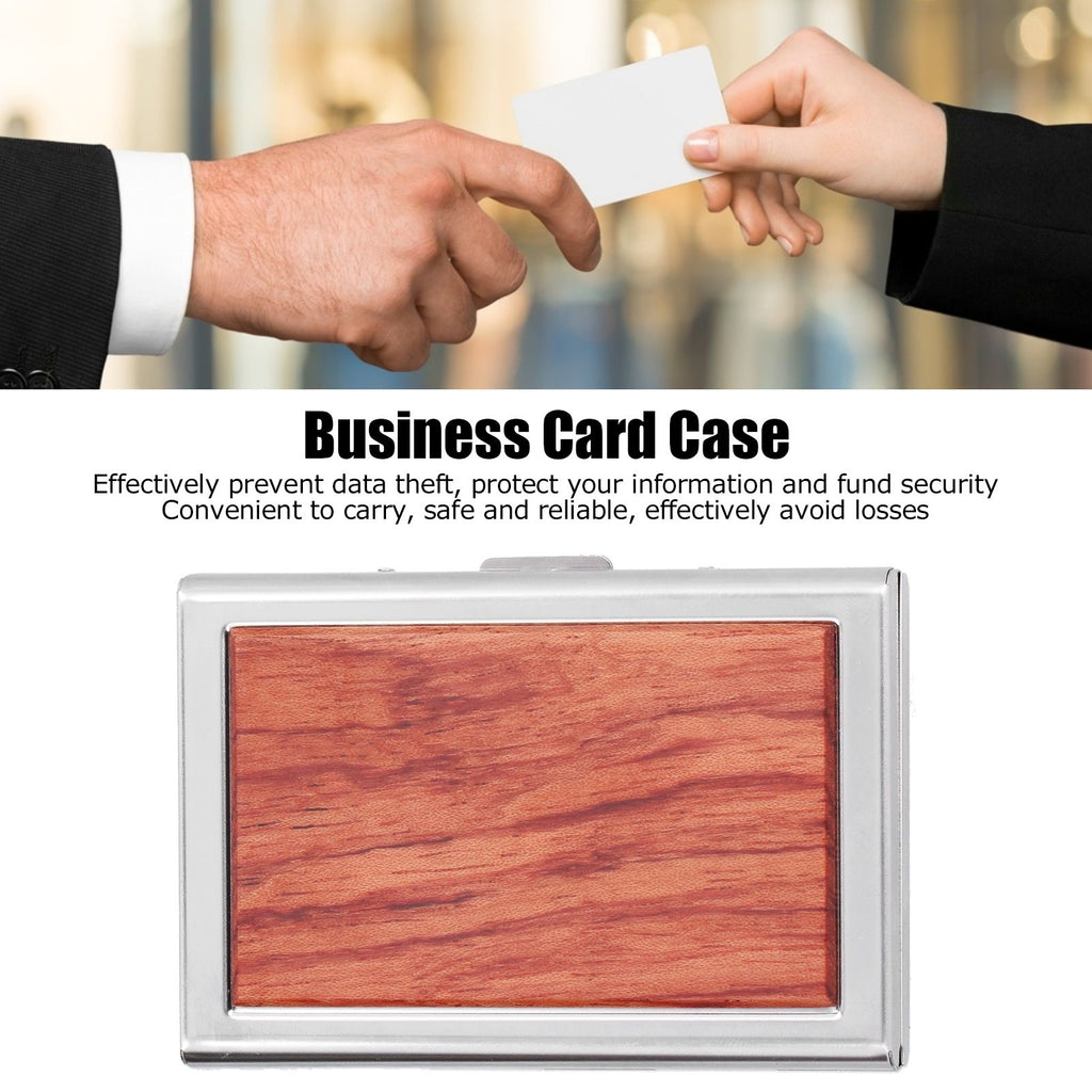 Wood Card Case Safe Bank Credit Card Box Portable Business ID Card Case Holder for Men WomenRosewood