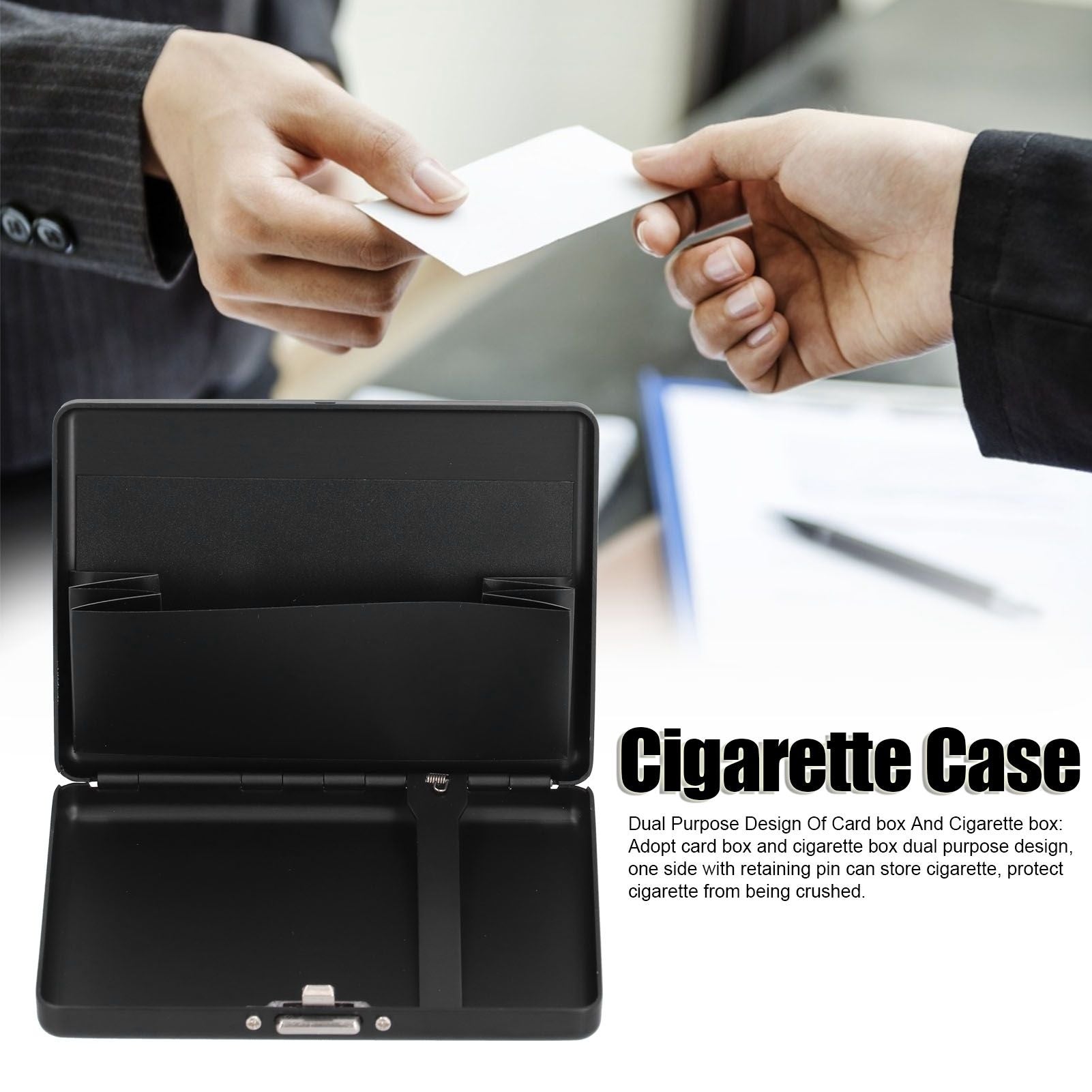 Fashionable Cigarette Case Brushed Aluminum Alloy Business Card Storage Box for Briefcase(Card Black Cigarette Box )