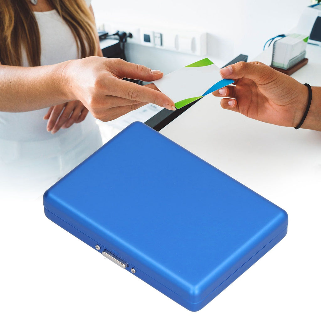 Fashionable Cigarette Case Brushed Aluminum Alloy Business Card Storage Box for Briefcase(Card Blue Cigarette Box )
