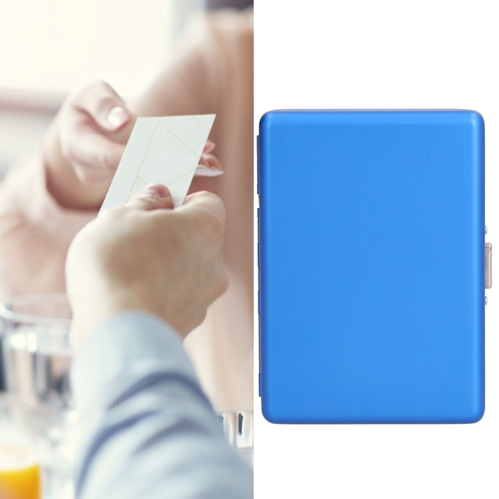 Fashionable Cigarette Case Brushed Aluminum Alloy Business Card Storage Box for Briefcase(Card Blue Cigarette Box )