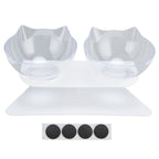 15° Inclined Cat Double Bowl Neck Guard Pet Feeding Bowl for Home Pet Shop Living Room(White Base Transparent Bowl )
