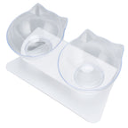 15° Inclined Cat Double Bowl Neck Guard Pet Feeding Bowl for Home Pet Shop Living Room(White Base Transparent Bowl )