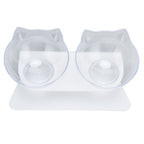 15° Inclined Cat Double Bowl Neck Guard Pet Feeding Bowl for Home Pet Shop Living Room(White Base Transparent Bowl )