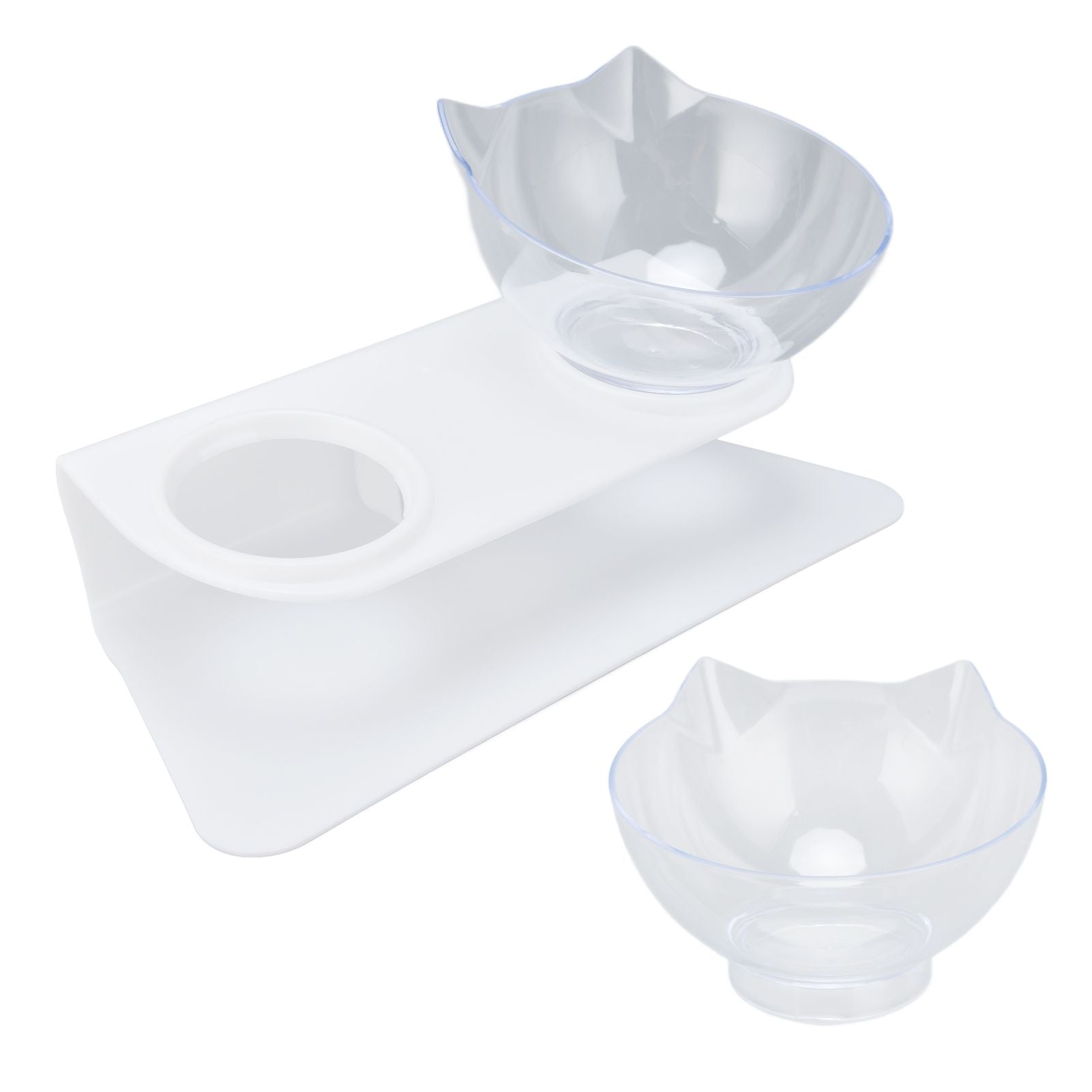 15° Inclined Cat Double Bowl Neck Guard Pet Feeding Bowl for Home Pet Shop Living Room(White Base Transparent Bowl )