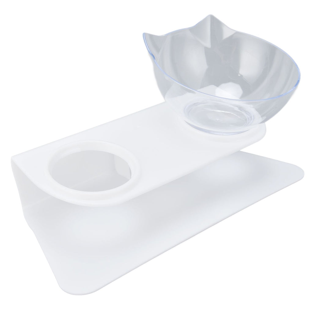 15° Inclined Cat Double Bowl Neck Guard Pet Feeding Bowl for Home Pet Shop Living Room(White Base Transparent Bowl )