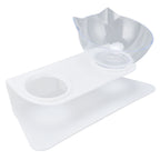 15° Inclined Cat Double Bowl Neck Guard Pet Feeding Bowl for Home Pet Shop Living Room(White Base Transparent Bowl )