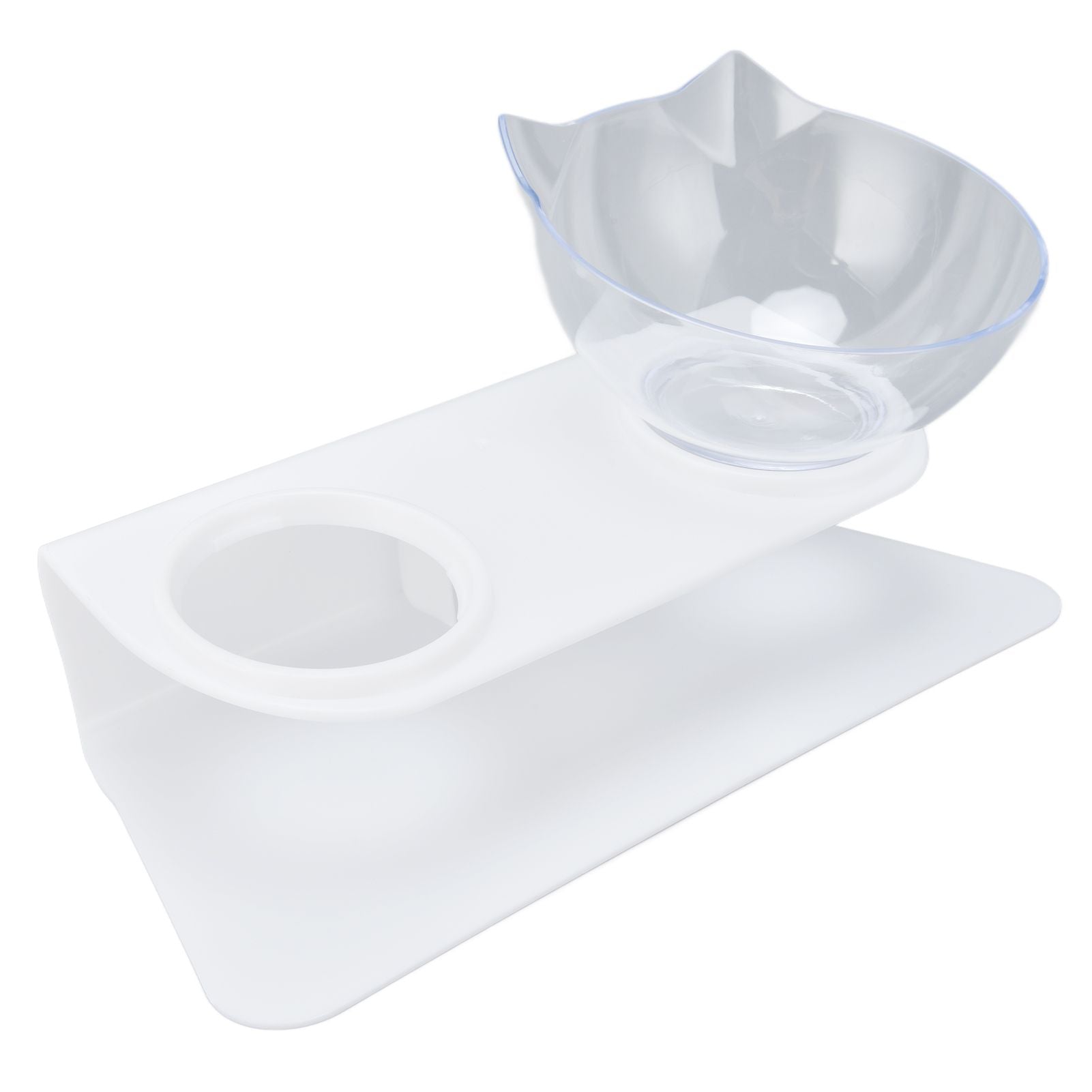 15° Inclined Cat Double Bowl Neck Guard Pet Feeding Bowl for Home Pet Shop Living Room(White Base Transparent Bowl )